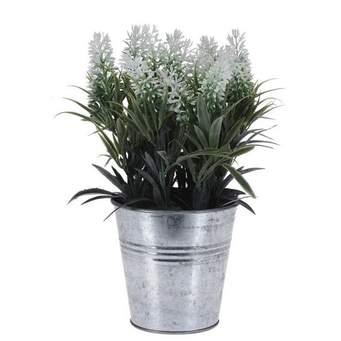 Umelá kvetina v plechovom kvetináči biela, 22 cm