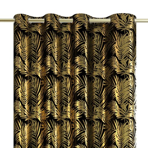 Restilo Zasłona Velvet golden Leaves czarny, 140 x 245 cm