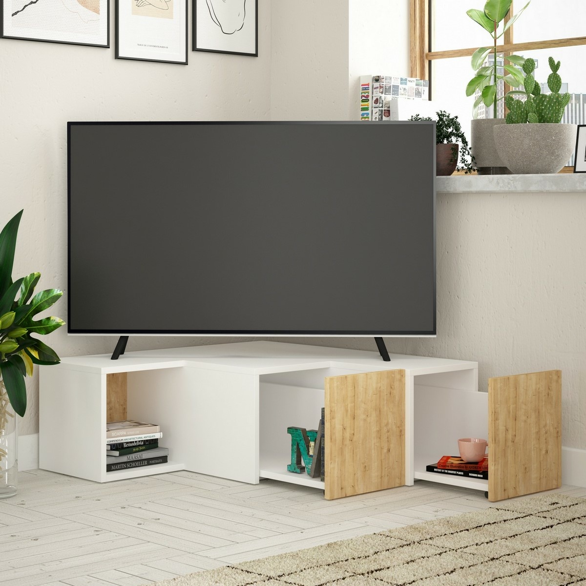 Televízny stolík Compact White and Oak