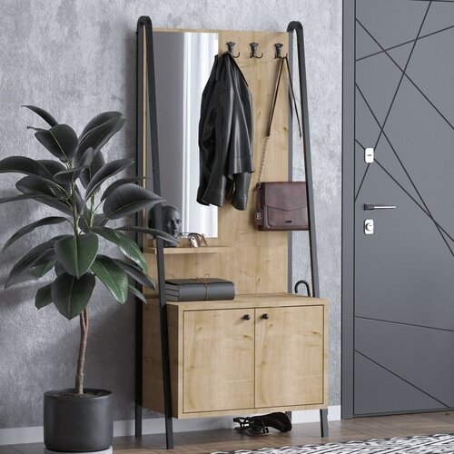 Vešiak s botníkom Lumi Oak and Black