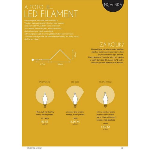 Sfeșnic Advent cu bec LED mulat Filament, natural
