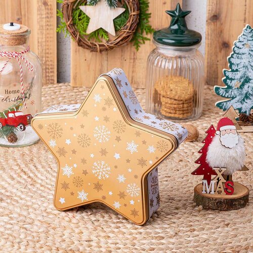 Altom Weihnachtliche Blechdose Golden Snowflakes, 23 x 22 x 6 cm