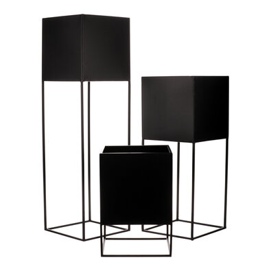 Satz Blumenständer aus Metall Edges, Schwarz, quadratisch, 3 St.