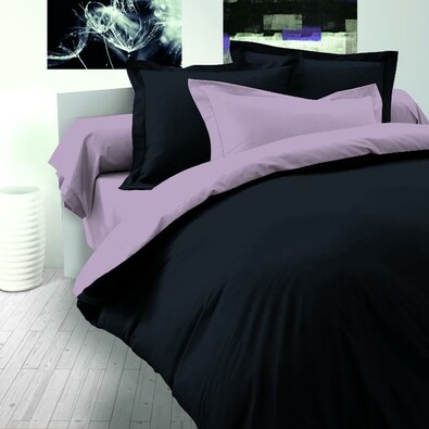 Saténové obliečky Luxury Collection čierna / svetlo fialová, 240 x 200 cm, 2 ks 70 x 90 cm