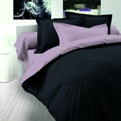 Saténové povlečení Luxury Collection černá / světle fialová, 200 x 200 cm, 2ks 70 x 90 cm