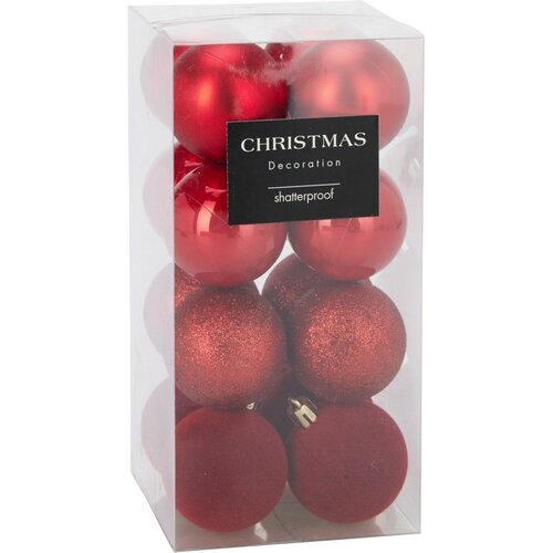 16 darabos karácsonyi díszkészlet Festive Sparkles, piros, átmérő 5 cm, műanyag