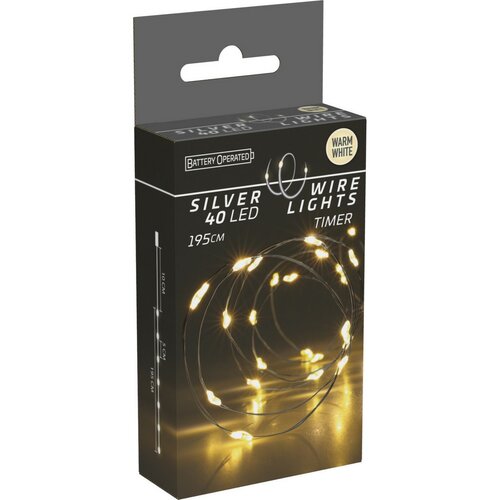 Drut świetlny Silver, 2 m, 40 diod LED, ciepła biała, timer, na baterie