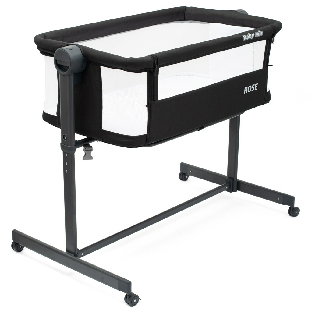 Baby Mix Prístavná postieľka Rose čierna, 84 x 80 x 52 cm