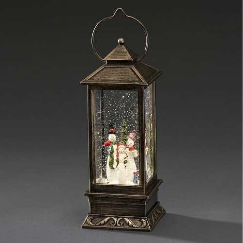 Декоративний світлодіодний ліхтар з сніговиком,коричневий