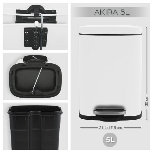 Spirella Pedalno smetnjak Akira 5 l, mat bela