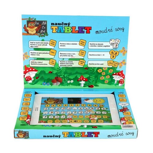 Náučný tablet múdrej sovy dvojjazyčný CZ+AJ, plast, 24x19x2 cm, na batérie so zvukom