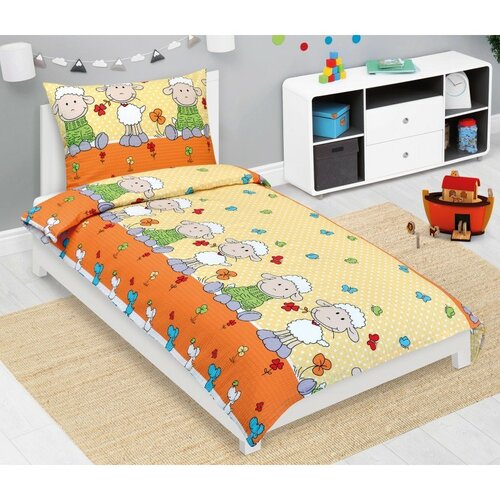 Bellatex Kinderbettwäsche aus Kreppstoff, Schaf, Gelb, 140 x 200 cm, 70 x 90 cm
