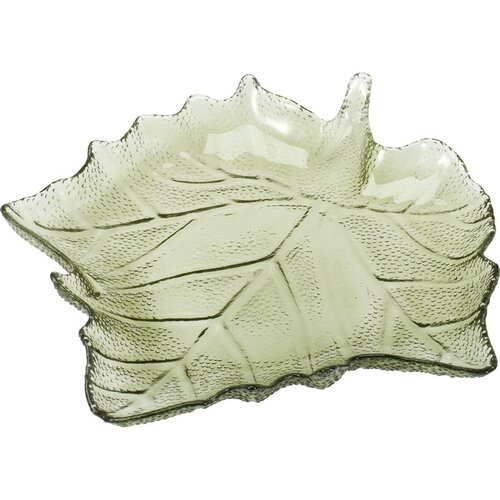 Stekleni pladenj Leaf 26,3 × 25,5 × 4 cm, zelen