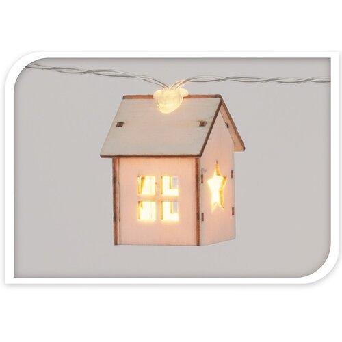 Lichterkette Wooden houses with star, Braunbraun  ,