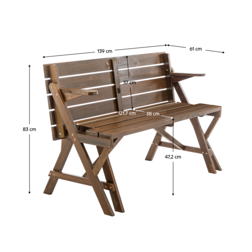 Stół ogrodowy/ławka, 2 w 1, brązowy, ZAGIR