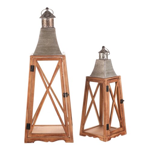 Set de felinare din lemn Alamena 2 bucăți, maro