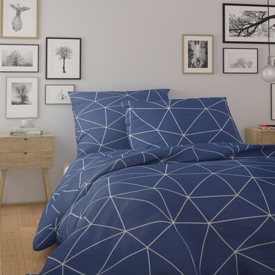 Kvalitex Baumwollbettwäsche Nordic Grid blau, 240 x 220 cm, 2x 70 x 90 cm