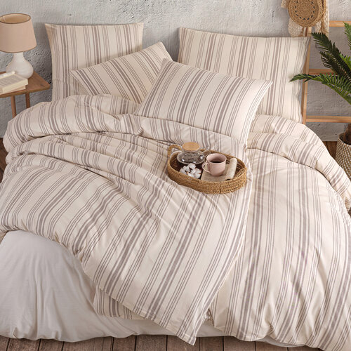 4Home Baumwollbettwäsche Stripes taupe, 140 x 200 cm, 70 x 90 cm