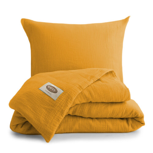MATEX Pościel muślinowa musztardowy, 140 x 200 cm, 70 x 90 cm