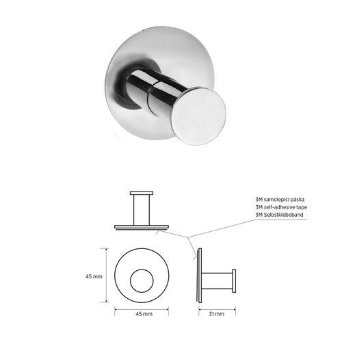 Cârlig autoadeziv Sapho XR219 X-Round, oțelinoxidabil