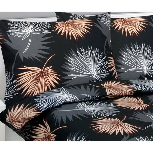 Bellatex Бавовняна постільна білизна Пальмовий лист чорний, 140 x 200 см, 70 x 90 см