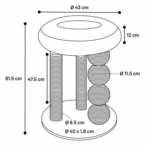Flamingo Kratzbaum für Katzen DUCHESS, 61,5 cm, grau/weiß