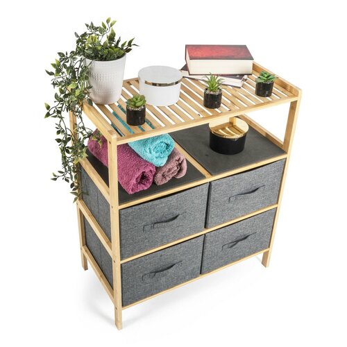 G21 Bambusz polc kosarakkal, 3 polc, szürke