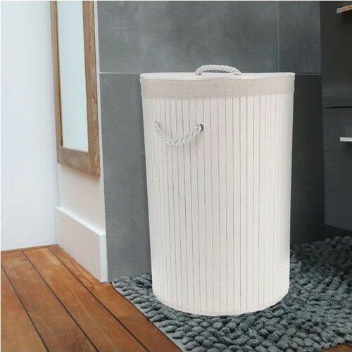 Compactor Coș pentru rufe murdare Bamboo rotund, alb