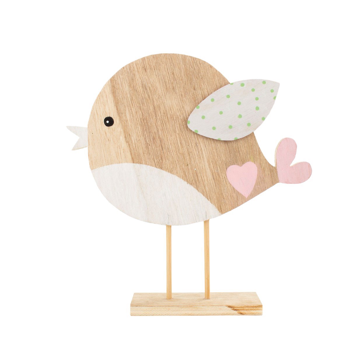 Drevený vtáčik s bielymi krídlami, 22 cm
