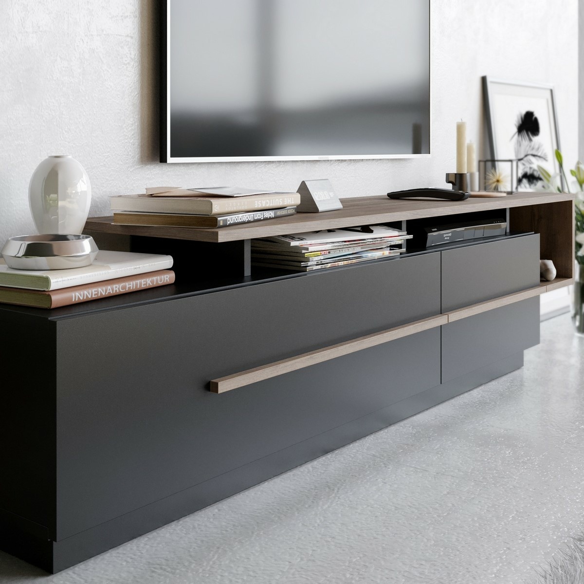 Televízny stolík Pia Black and Walnut