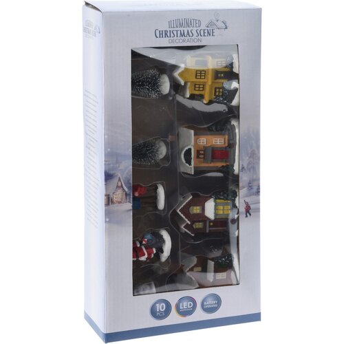 Dekoracja świąteczna LED Zimowa wioska, 10 elem., wielokolorowe, dekor 1