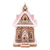 Vianočná dekorácia Perníková chalúpka s ružovou strechou, polyresin, LED, hnedá