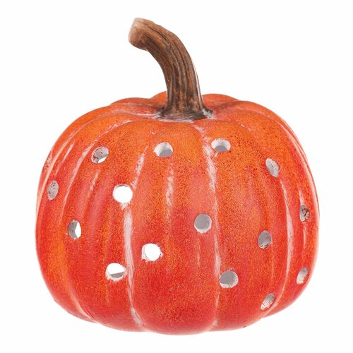 Svečnik Buča z odprtinami oranžna, keramika, pr.14 cm