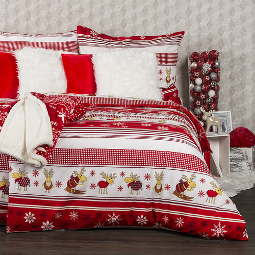 4Home Weihnachtliche Flanell-Bettwäsche Rentiere, 220 x 200 cm, 2 St. 70 x 90 cm