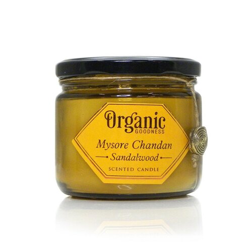 Organska sveča Mysore Chandan - Sandalwood 200 g vjantarovem steklu