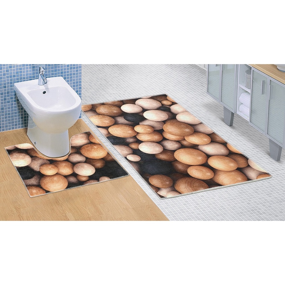 Koupelnová předložka Dřevěné koule 3D, 60 x 100 + 60 x 50 cm