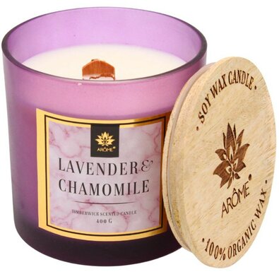 Arome Svíčka s dřevěným knotem Lavender and chamomille, 400 g