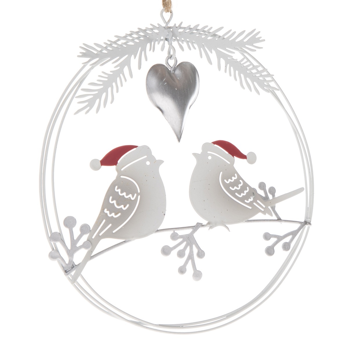 Fotografie Vánoční závěsná kovová dekorace Ptáčci, 14,5 x 16 x 1 cm