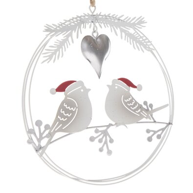 Vánoční závěsná kovová dekorace Ptáčci, 14,5 x 16 x 1 cm