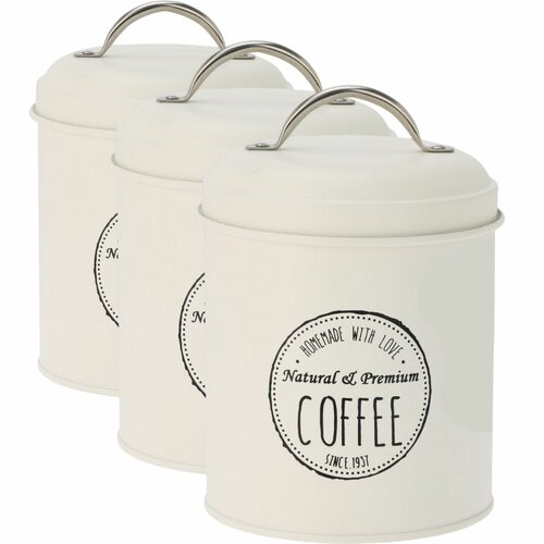 Excellent Houseware Набір металевих контейнерів для продуктів 11 x 16 см, 3 шт., кремовий