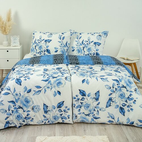 Stanex Baumwollbettwäsche Blaue Rosen, 140 x 200 cm, 70 x 90 cm