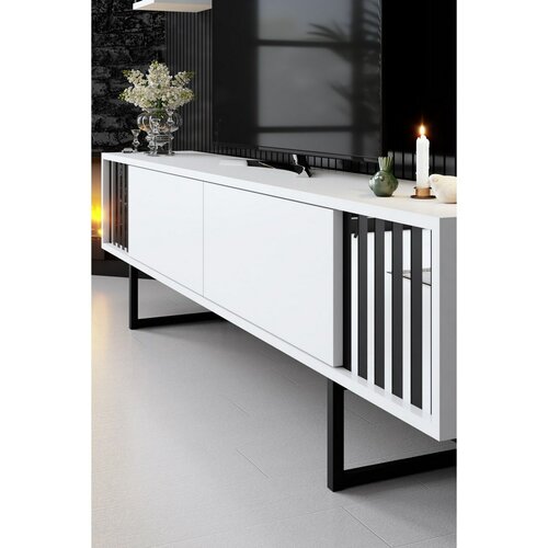 Chrome White and Black TV-asztal polcokkal
