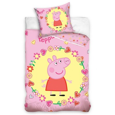 Pościel bawełniana do łóżeczka PeppaPig różowa, 100 x 135 cm, 40 x 60 cm