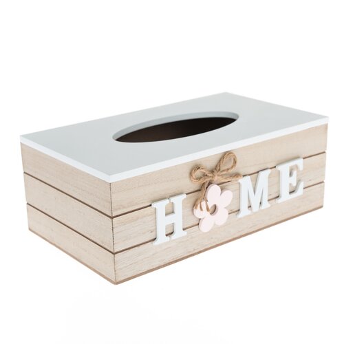 Taschentuchbox aus Holz Home flower, 24 x 9 x 14 cm