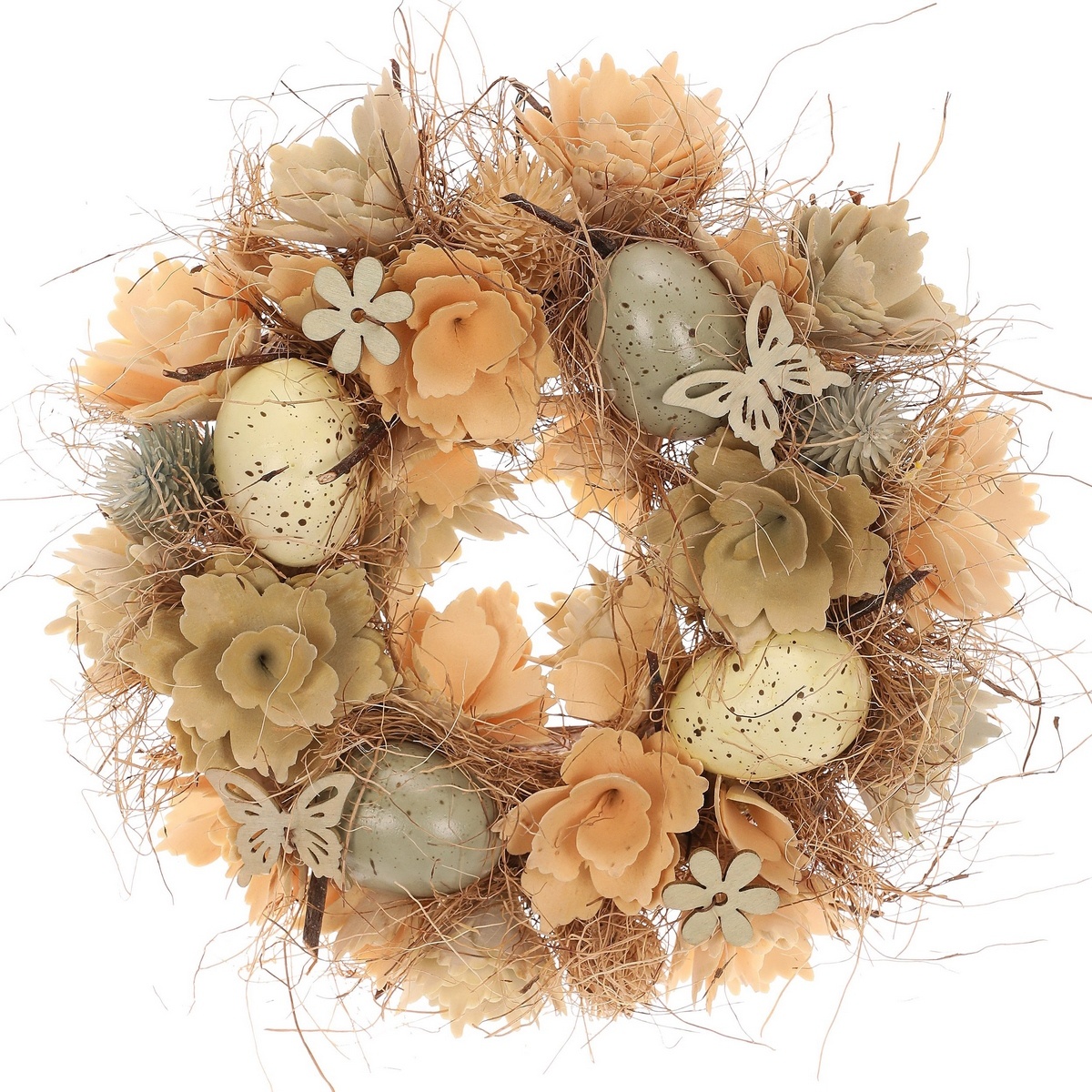 Wielkanocny wieniec z jajkami, kwiatami imotylami, średnica 25 cm