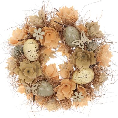 Velikonočni venec z jajčki, cvetovi in metulji,pr. 25 cm