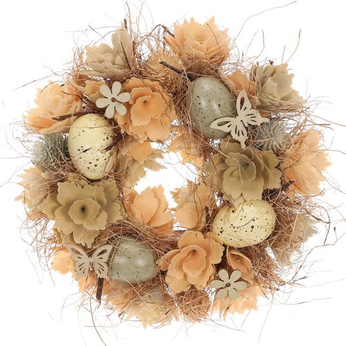 Wielkanocny wieniec z jajkami, kwiatami imotylami, średnica 25 cm