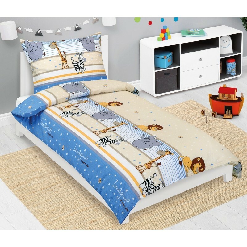 Bellatex gyermek krepp ágynemű Szafari kék, 140 x200, 70 x 90 cm, 140 x 200, 70 x 90 cm