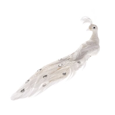 Páva csipeszen karácsonyi dekoráció fehér, 24 x 9 x 6,5 cm