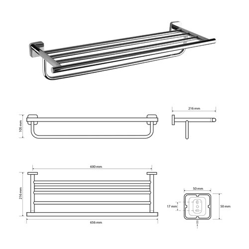 SAPHO IS028 Insia Półka na ręczniki z drążkiem 60 cm, chrom